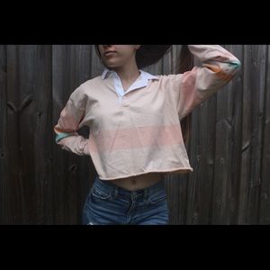 Long sleeve crop top with collar